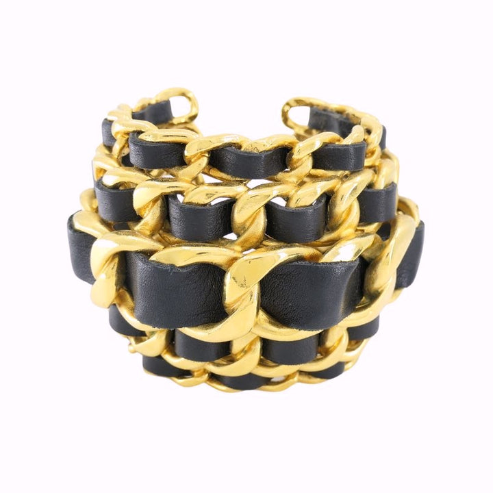 Vintage Chanel 1991 Gold Leather Cuff Bracelet