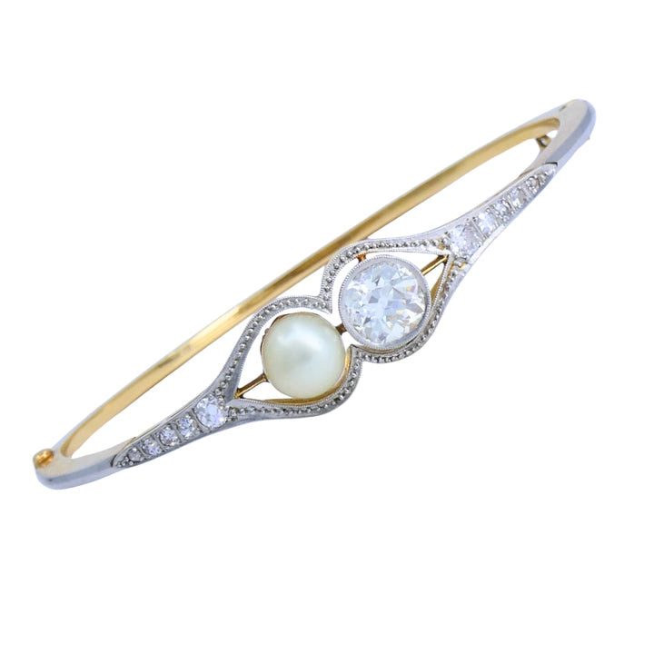 Edwardian Diamond Bracelet Pearl Gold Platinum Filigree Pattern