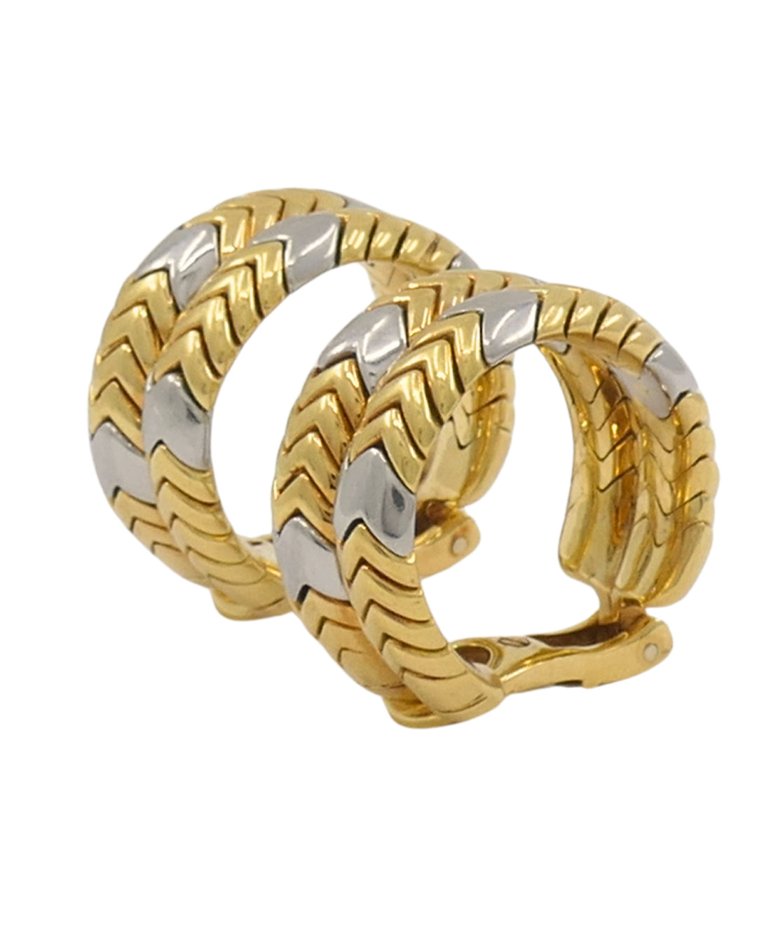 Bvlgari Bulgari Gold Earrings 18k Spiga Collection Two-Tone Chevron Pattern