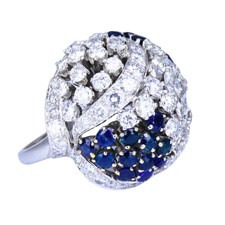 Vintage Dome Ring Ruser Platinum Diamond Sapphire Estate Jewelry