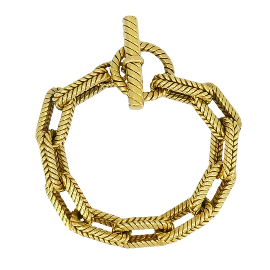 Vintage Italian 18k Yellow Gold Rope Link Toggle Bracelet