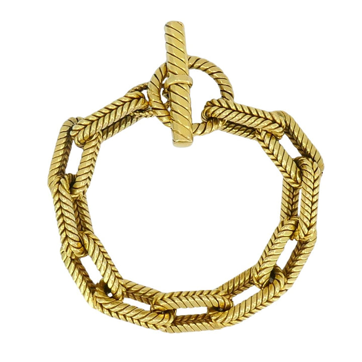 Vintage Italian 18k Yellow Gold Rope Link Toggle Bracelet