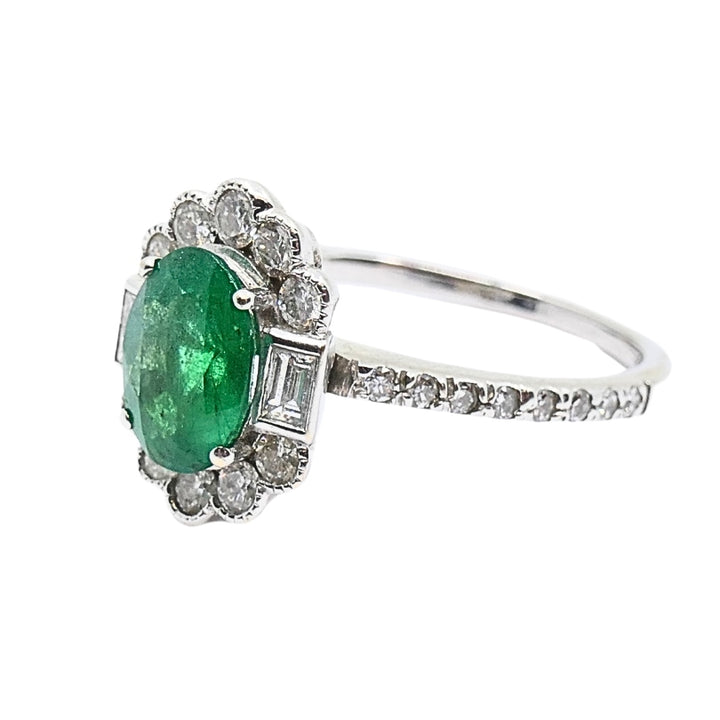 Emerald Ring 14k Gold Diamond Cluster Ring