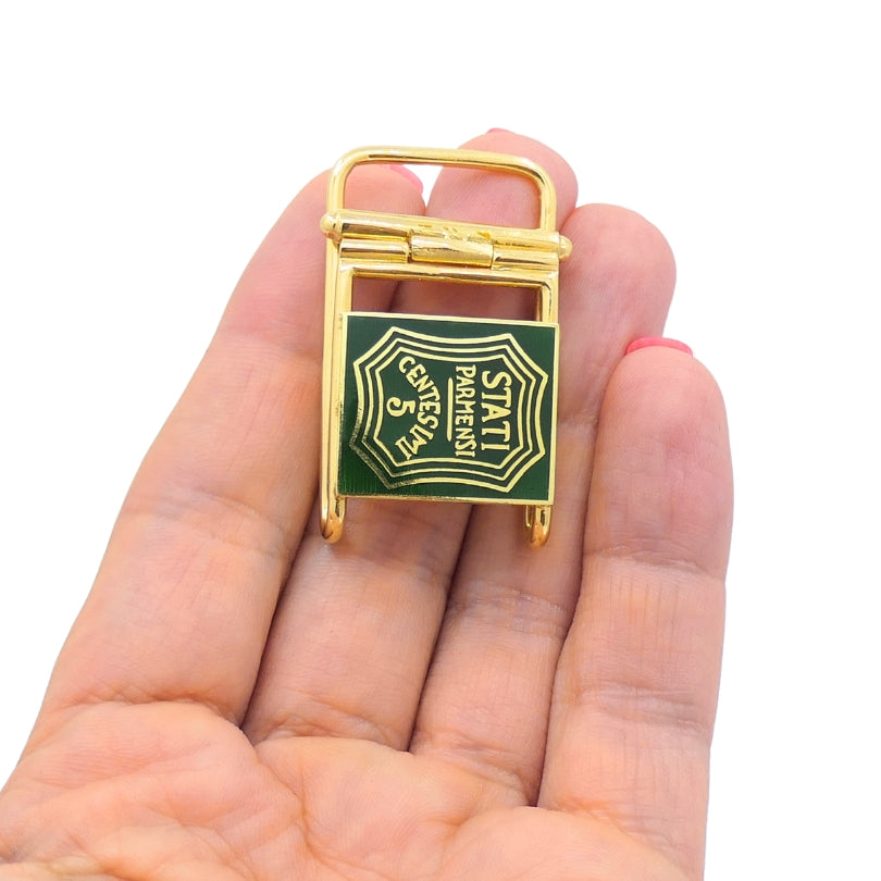Vintage Belt Buckle Pendant 14k Gold Green Enamel