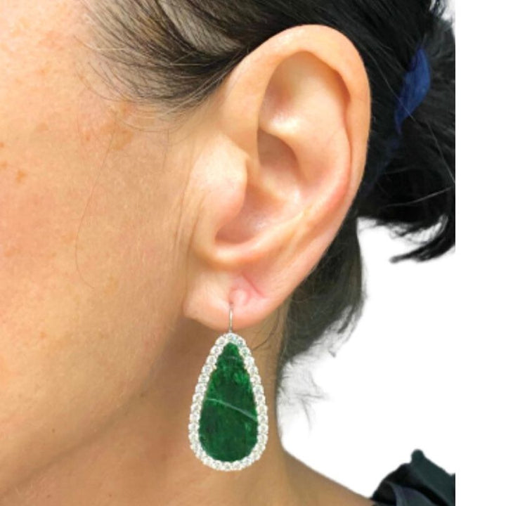 Carved Jadeite Diamond Earrings 18k White Gold