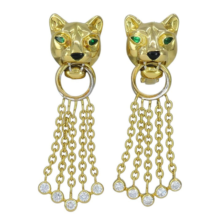 Vintage Panthère de Cartier 18k Gold Diamond Emerald Onyx Earrings