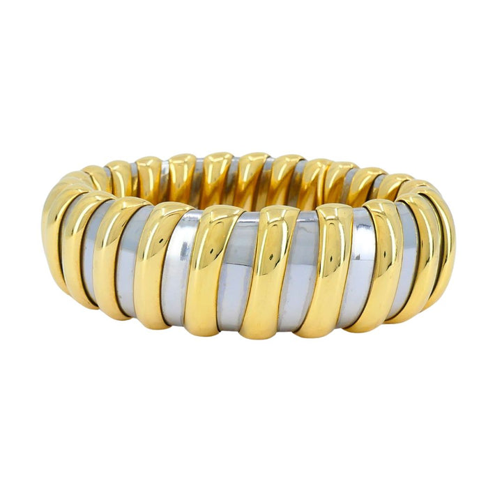 Vintage Bvlgari 18k Gold Stainless Steel Cuff Bracelet