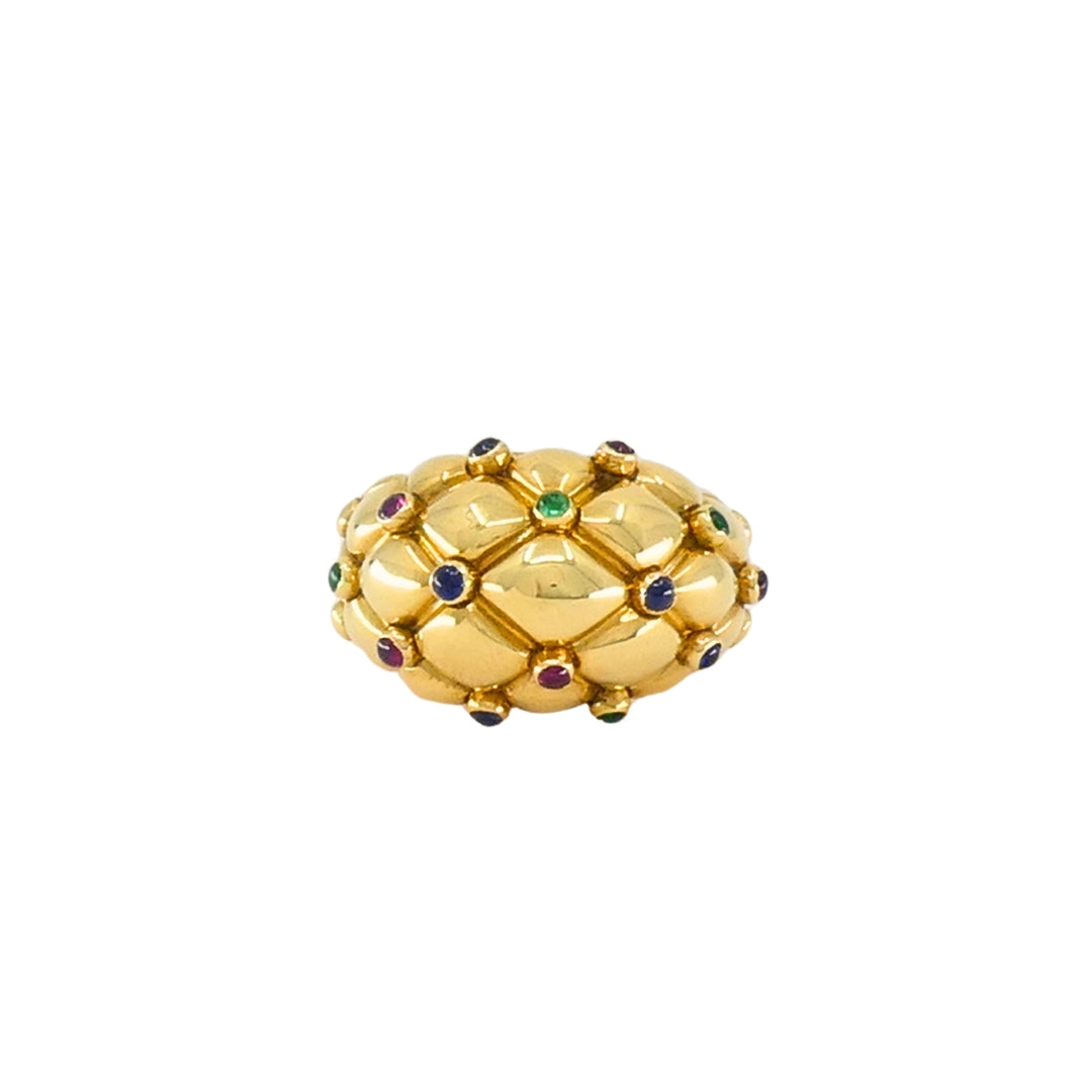 Vintage Chaumet 18k Gold Dome Cocktail Ring with Gemstones Original Box