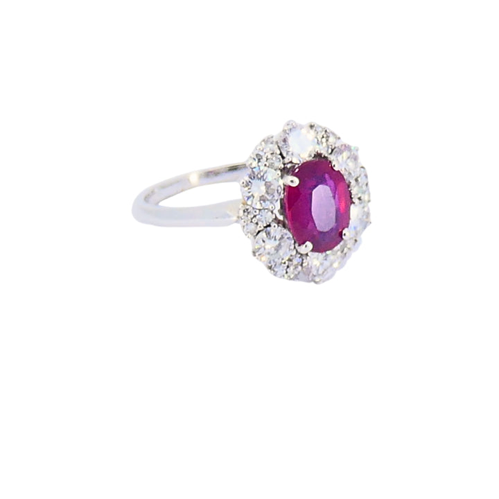Vintage 18k White Gold Cluster Ring Diamond Ruby 1.75ct Burma