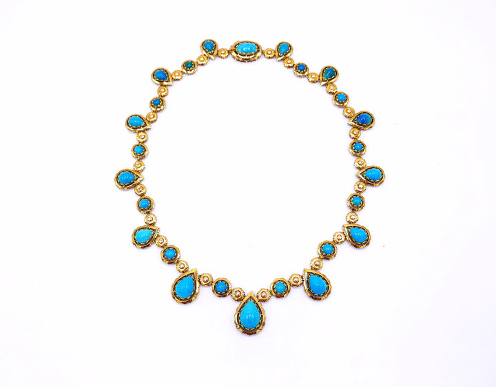 1970s Yellow Gold Turquoise Necklace Earrings Set