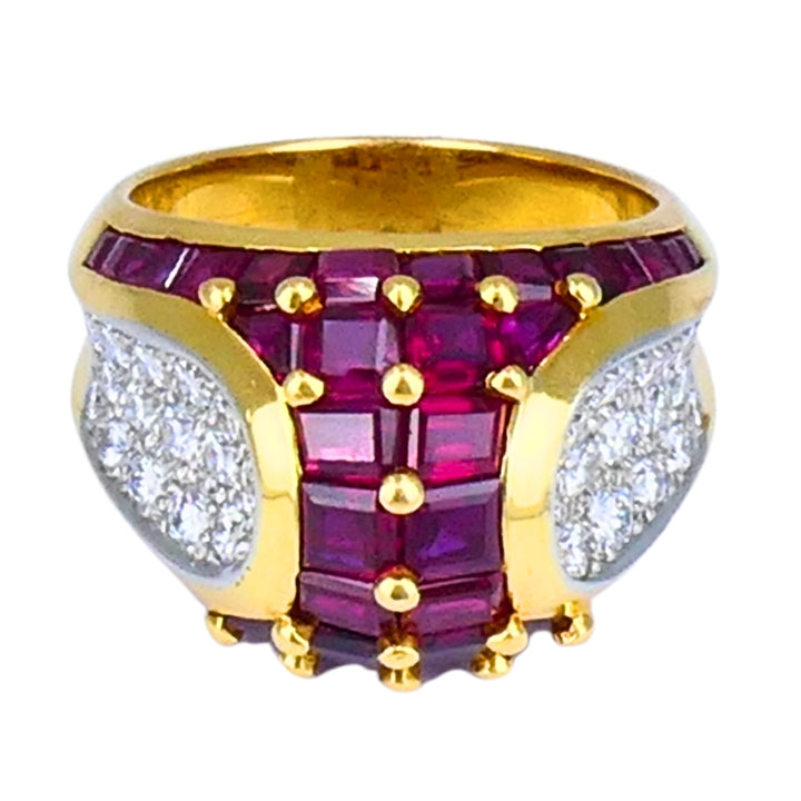 Oscar Heyman Vintage Cocktail Ring Gold Platinum Ruby Diamond Estate Jewelry