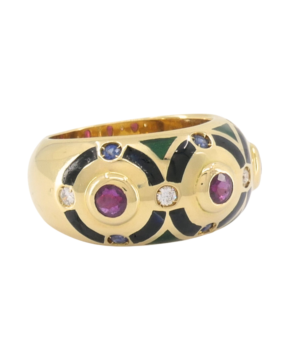 Cartier Vintage Dome Ring Gold Gemstones Enamel Size 5.75
