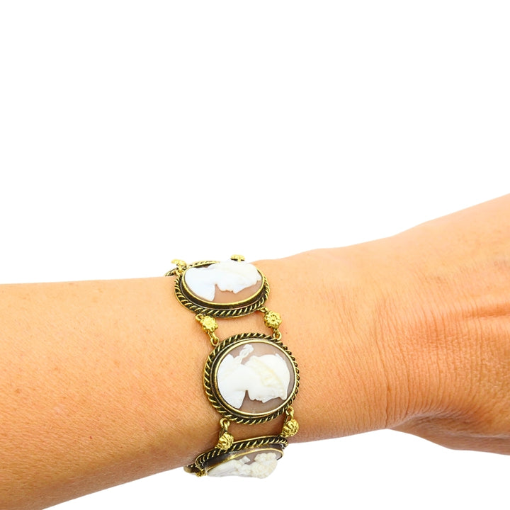 Antique 14k Gold Cameo Bracelet Classic Oval Medallions