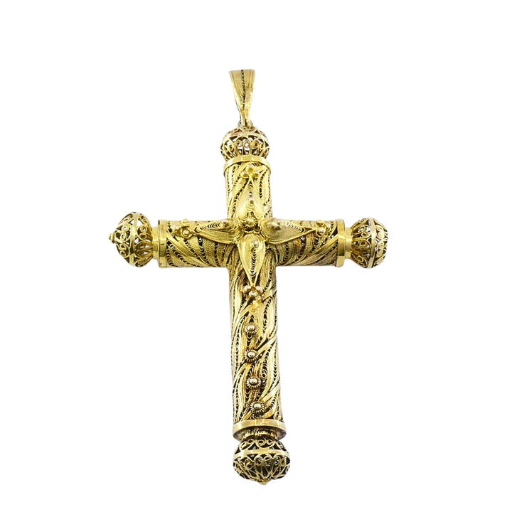 Antique 10k Gold Filigree Cross Pendant Cannetille Design