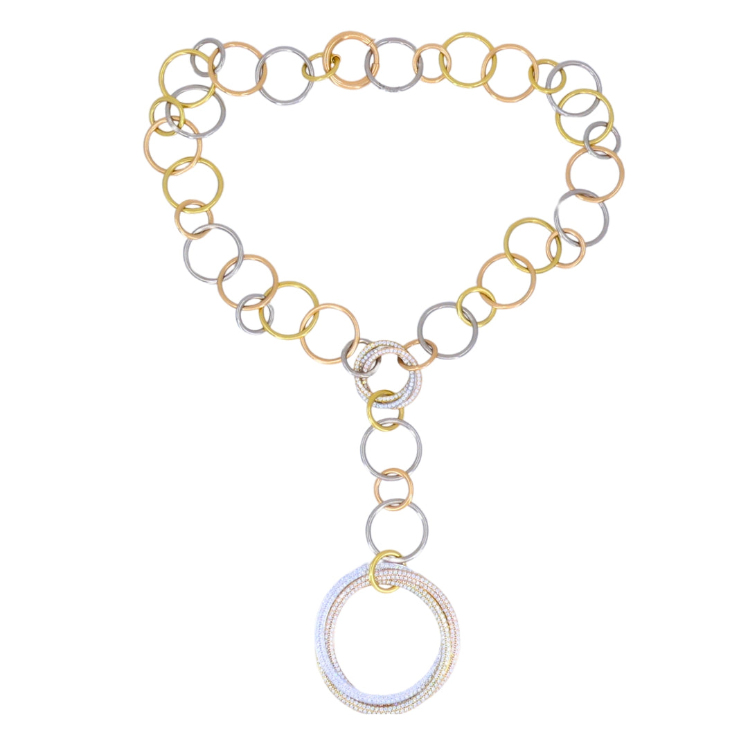 Cartier Trinity Diamond Necklace 18k Gold Estate Jewelry