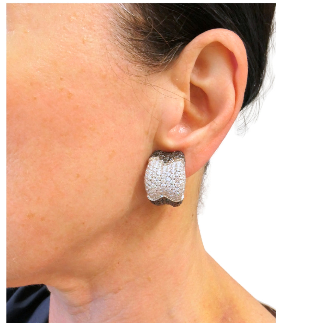 De Grisogono Earrings 18k White Gold Black Diamond Hoop Earrings