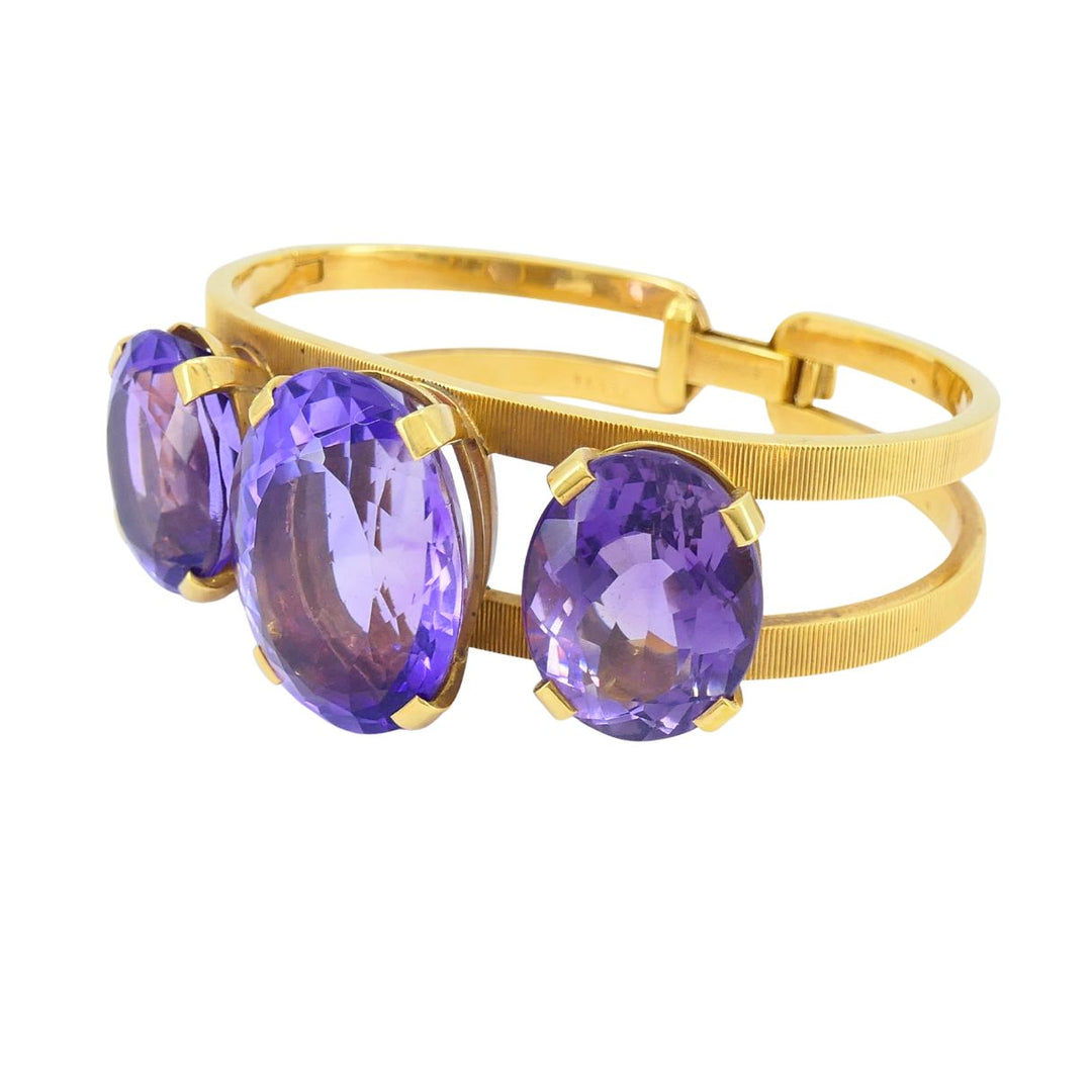 Vintage Hermès 18k Gold Amethyst Clamper Bracelet