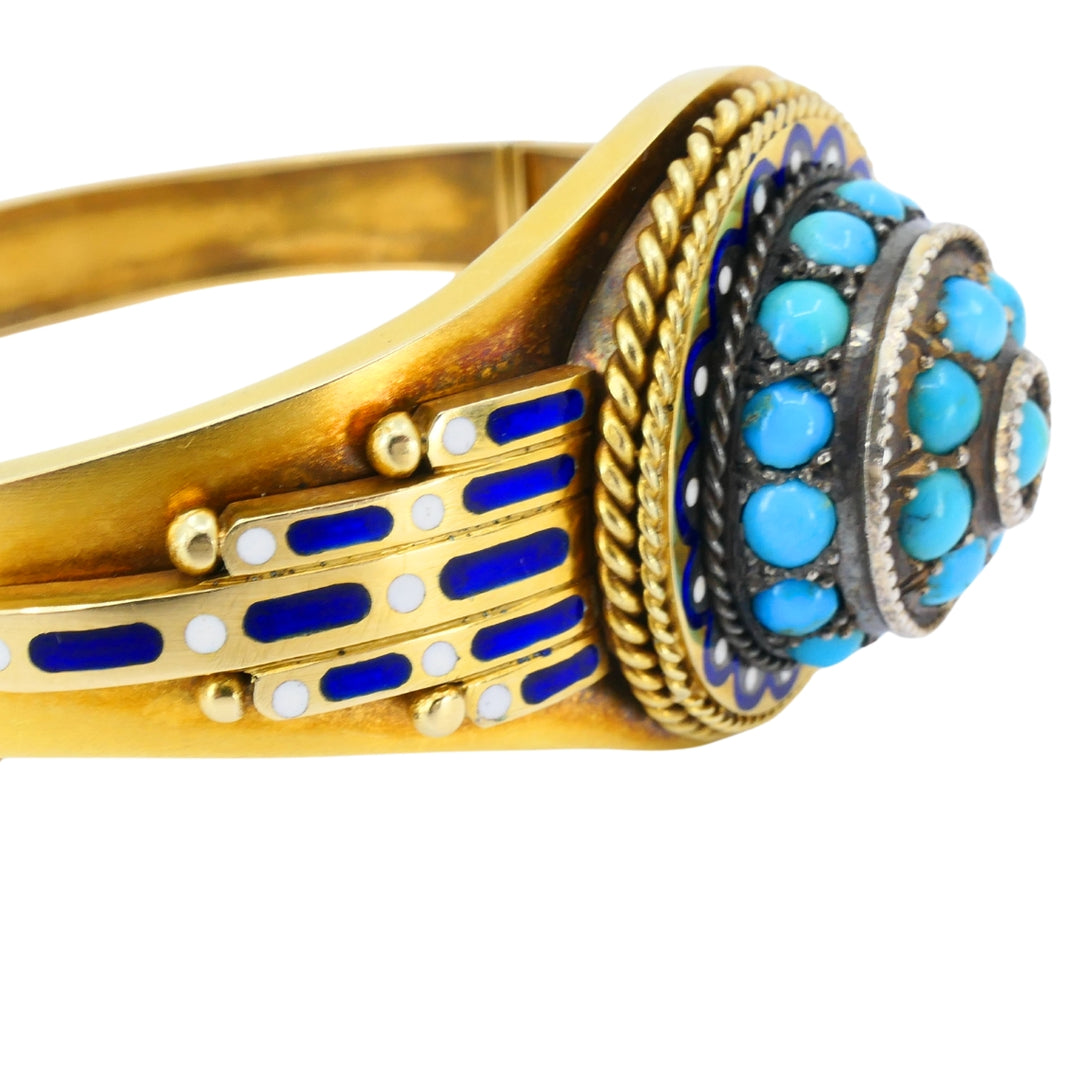 Vintage Turquoise Bracelet Enamel Bangle 14k Gold Silver Accents