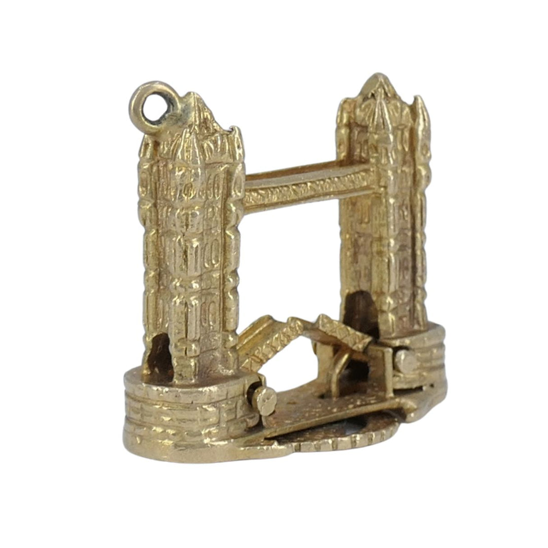 Vintage London Bridge Mechanical 9k Yellow Gold Charm Pendant