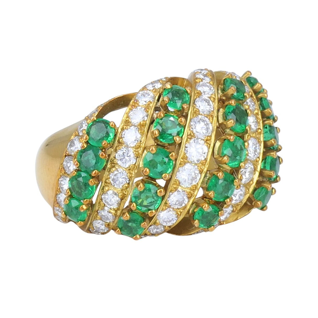 Vintage Asprey & Co. 18k Gold Emerald Diamond Cluster Cocktail Ring