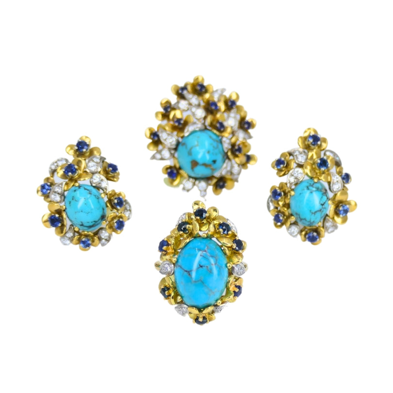 Kern Jewelry Set Gold Turquoise Cabochon Sapphire Diamond