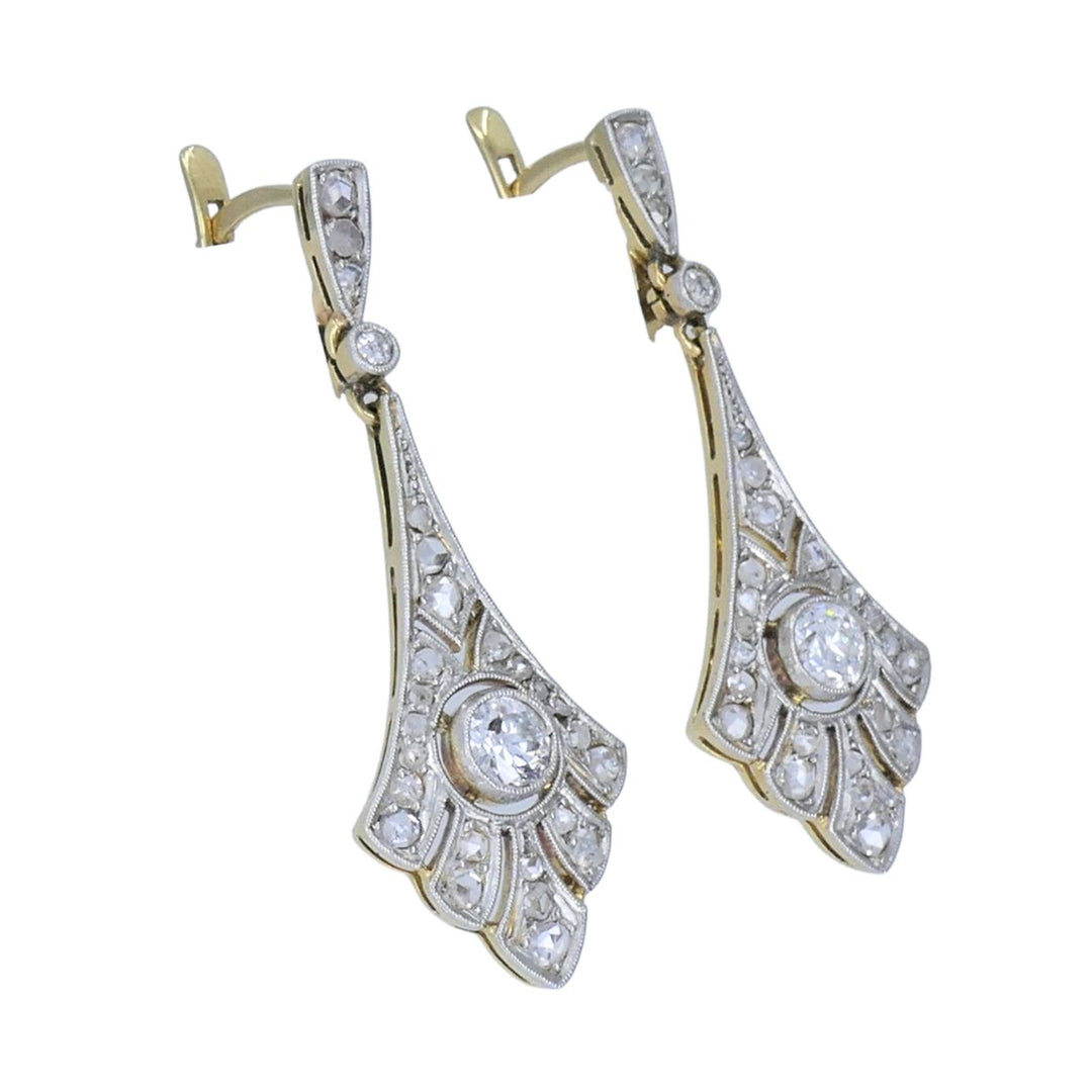 Antique 18k Gold Platinum Old Cut Diamond Drop Earrings