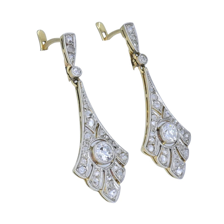 Antique 18k Gold Platinum Old Cut Diamond Drop Earrings