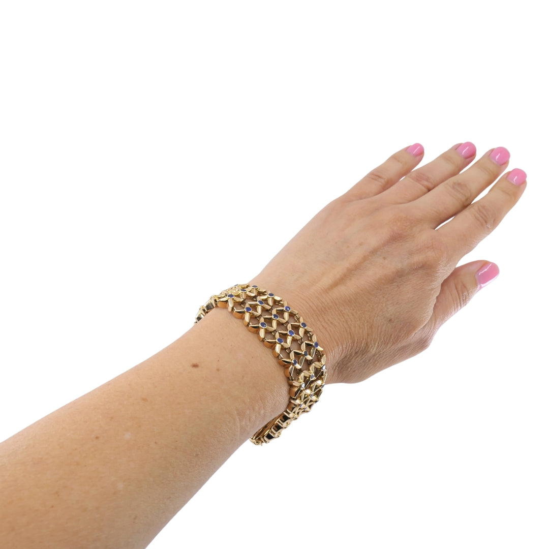 Boucheron 18k Gold Sapphire Wide Mesh Bracelet