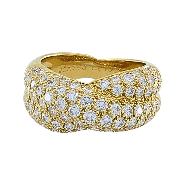 Van Cleef & Arpels 18k Gold Pavé Diamond Bombé Crossover Ring