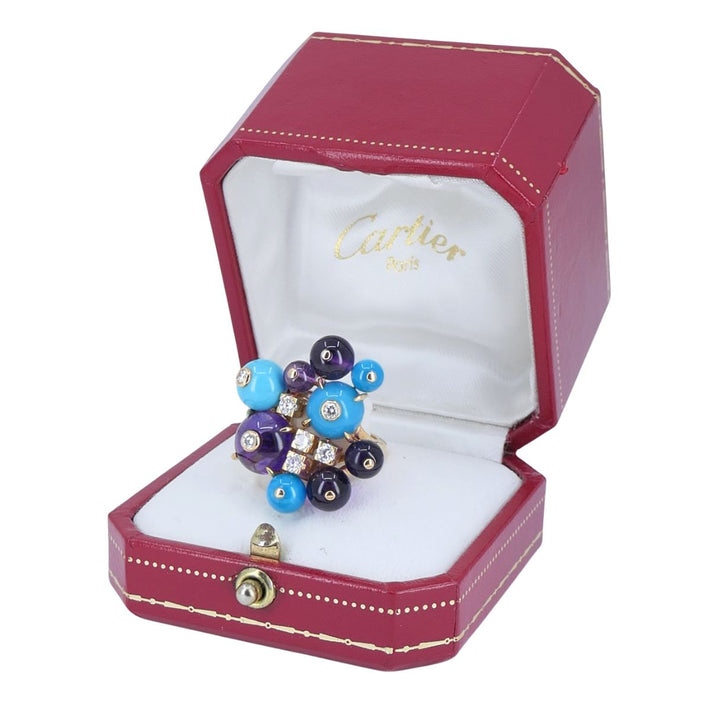 Cartier Délices de Goa 18k Rose Gold Diamond Turquoise Amethyst Ring