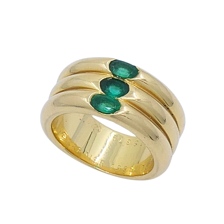 Vintage Cartier 18k Gold Emerald Three-Row Band Ring, 1995