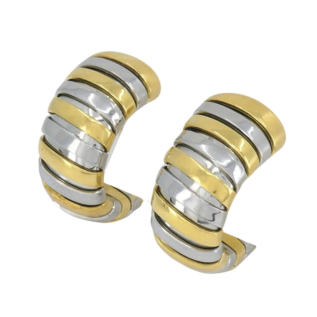 Vintage Bvlgari 18k Gold Stainless Steel Tubogas Huggie Bulgari Earrings