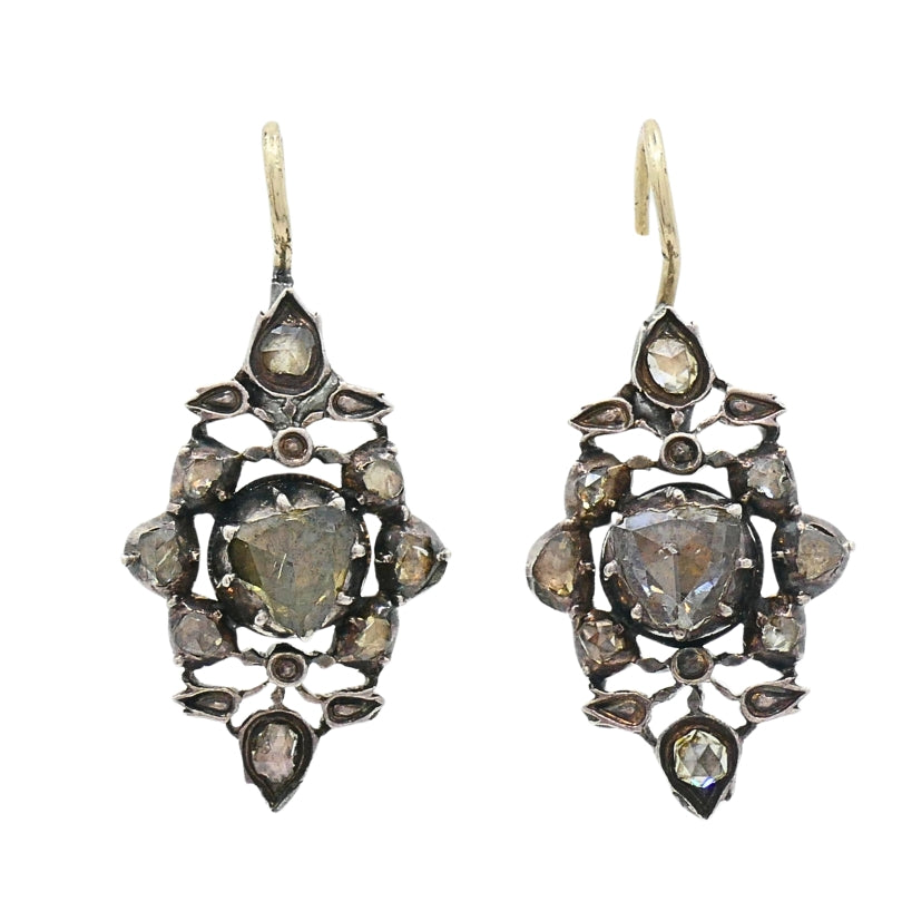 Georgian Diamond Earrings Gold Silver Floral Design