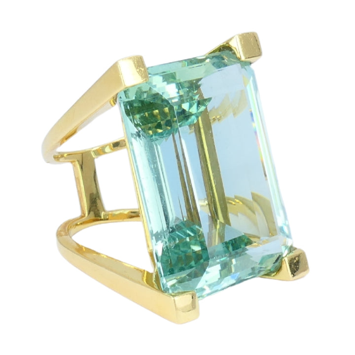 Vintage 18k Gold Aquamarine Ring 74-Carat French Jewelry Estate