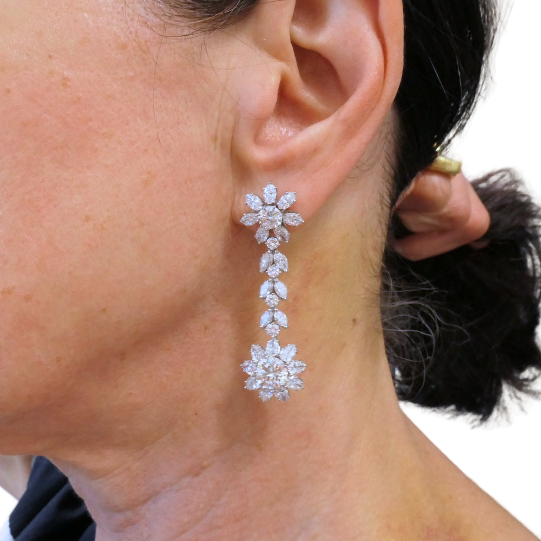 Platinum Diamond Earrings Cluster Dangle Earrings