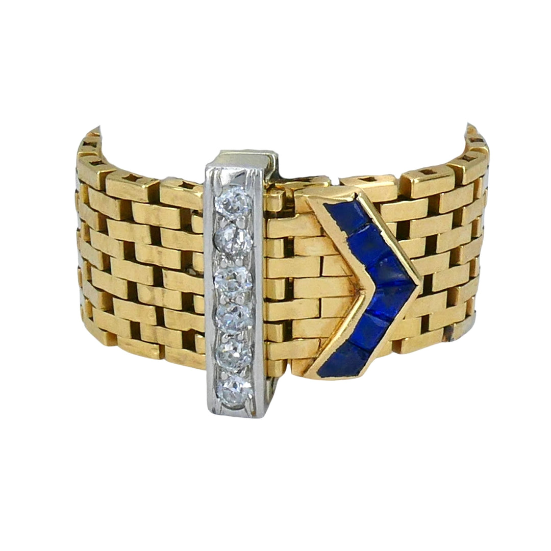 Vintage 14k Gold Platinum Diamond Sapphire Buckle Ring