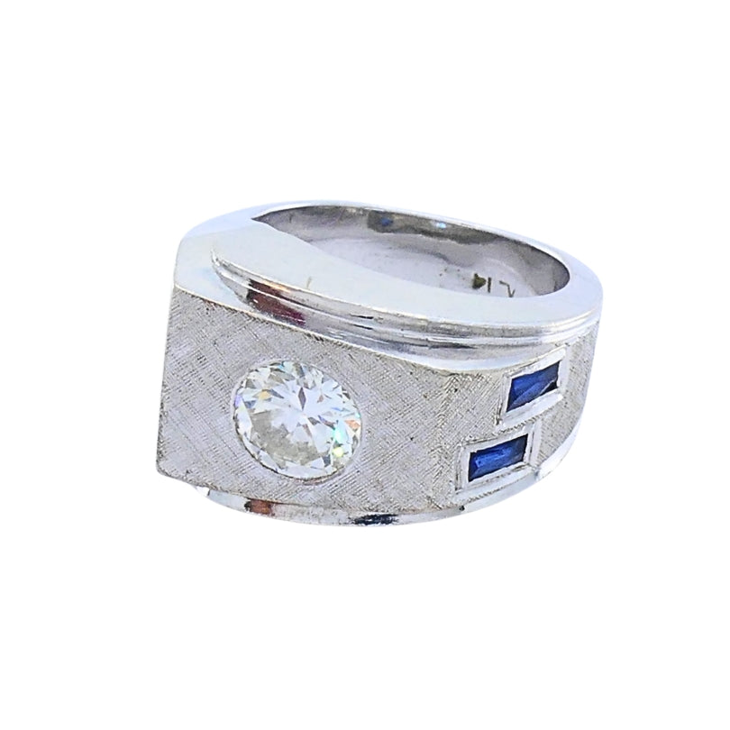 Vintage 14k White Gold Diamond Sapphire Angular Ring