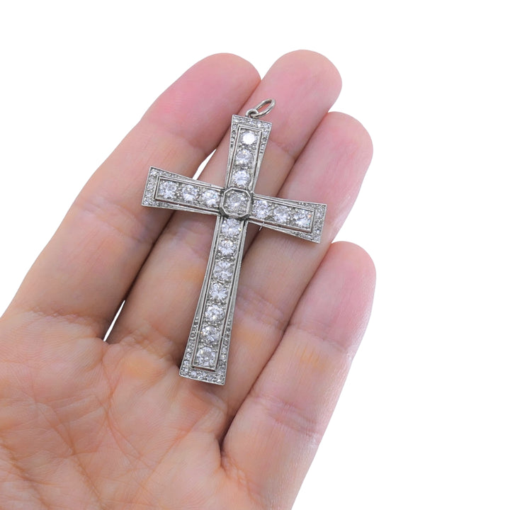 Art Deco Platinum Diamond Cross Pendant