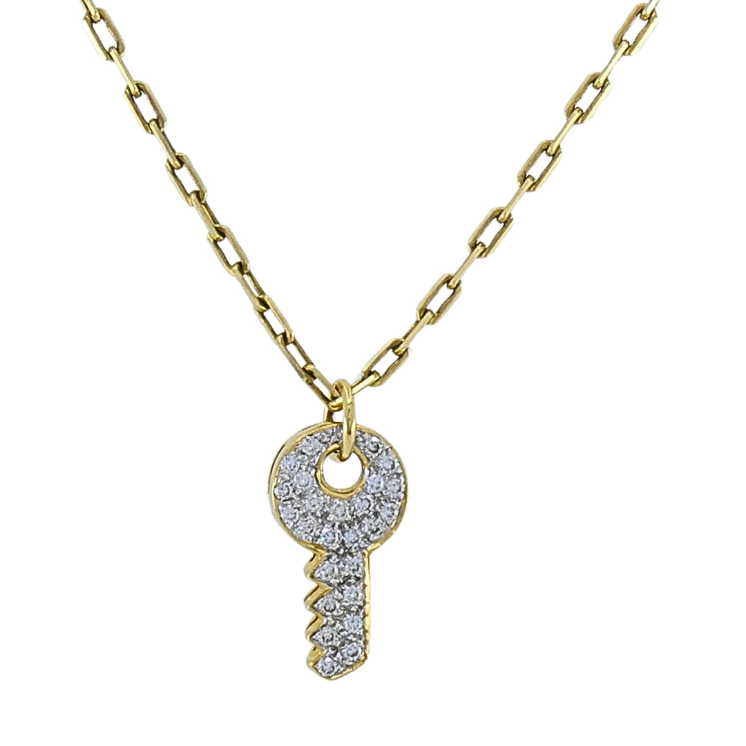 18k Diamond Key Pendant 14k Italian Gold Chain Necklace