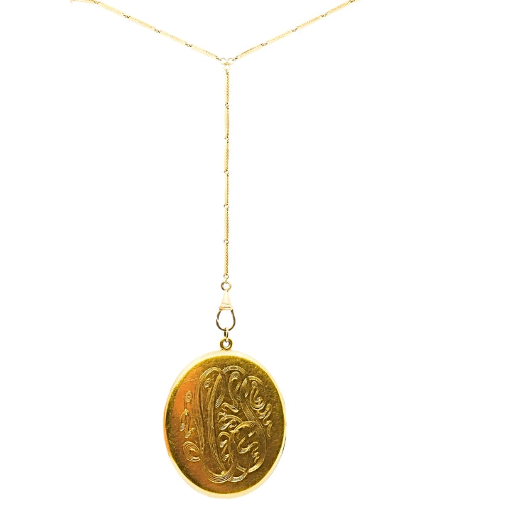 Victorian Locket Pendant and Pocket Watch Chain 14k Gold