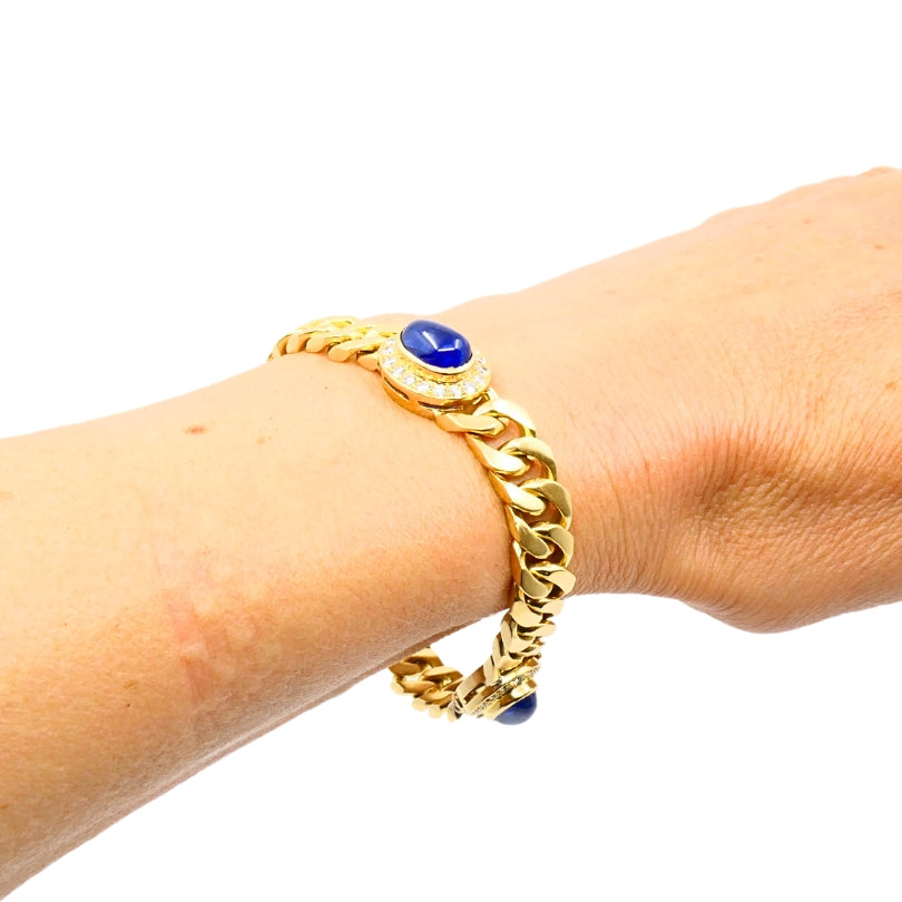 Vintage French 18k Gold Bracelet Curb Link Sapphire