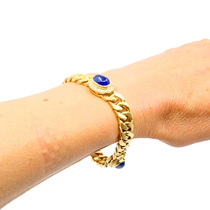Vintage French 18k Gold Bracelet Curb Link Sapphire