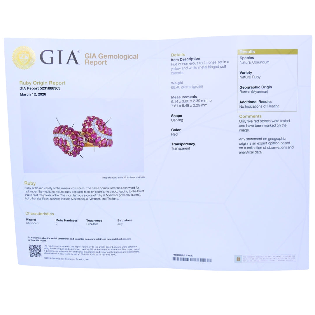 Boucheron Ruby Bracelet Diamond Gold Platinum Burmese Ruby GIA, French