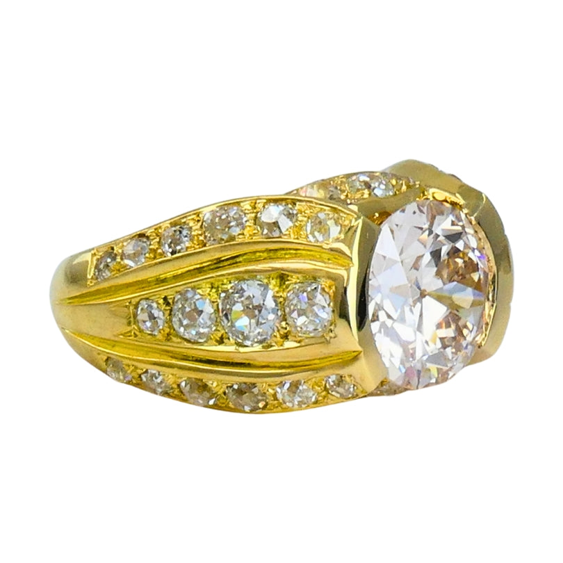 1950s Ring 18k Gold Cocktail Ring Old European Cut Diamond
