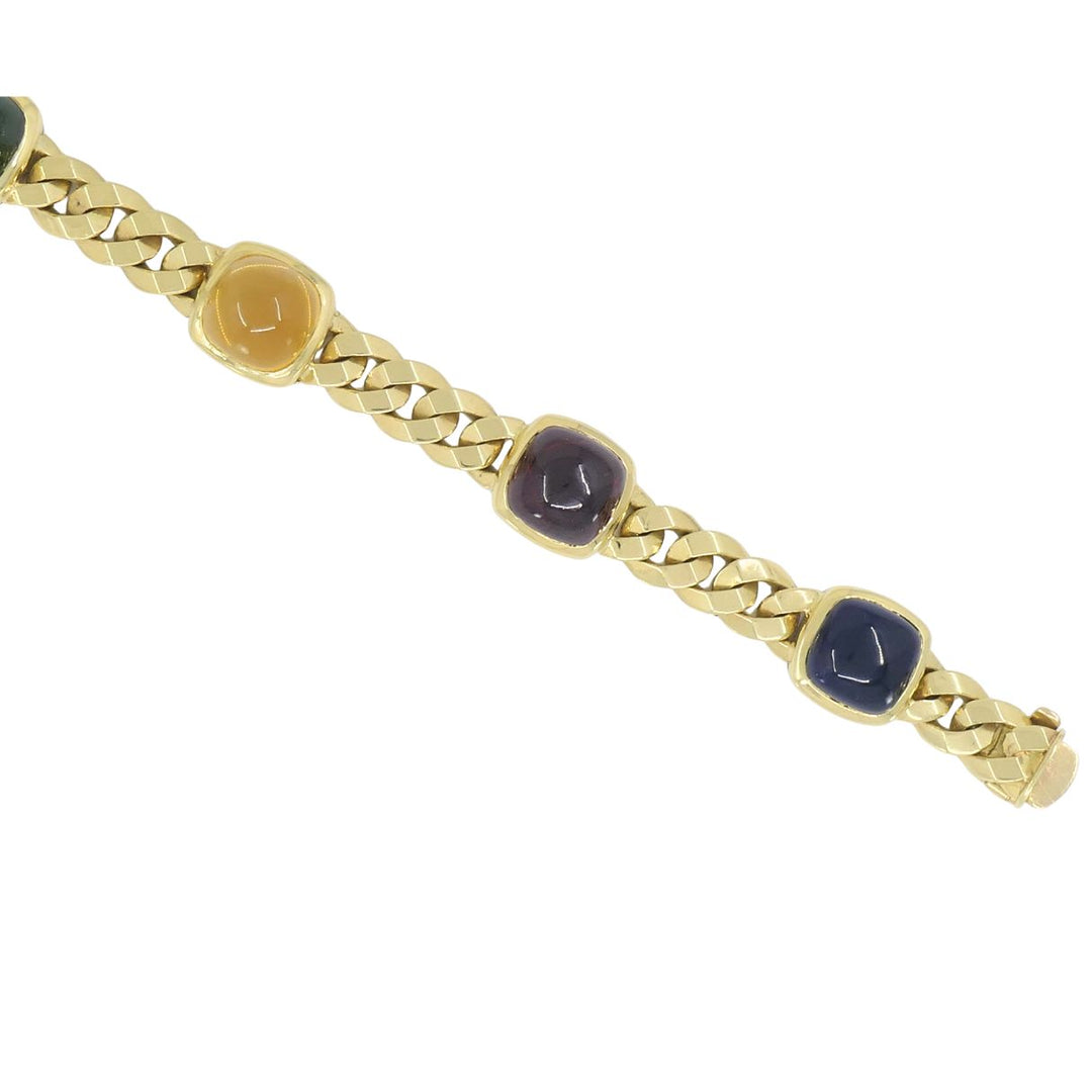 Vintage Bvlgari 18k Gold Curblink Sugarloaf Gemstones Bulgari Bracelet