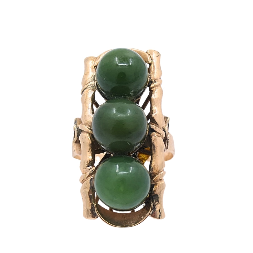 Vintage Jade Ring 14k Gold Bamboo Motif