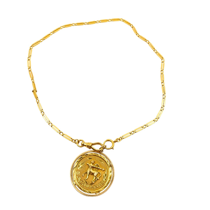 18k Gold Sagittarius Zodiac Pendant 10k Gold Watch Chain Necklace