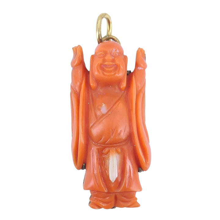 Vintage Coral Buddha Charm Pendant 10k Gold