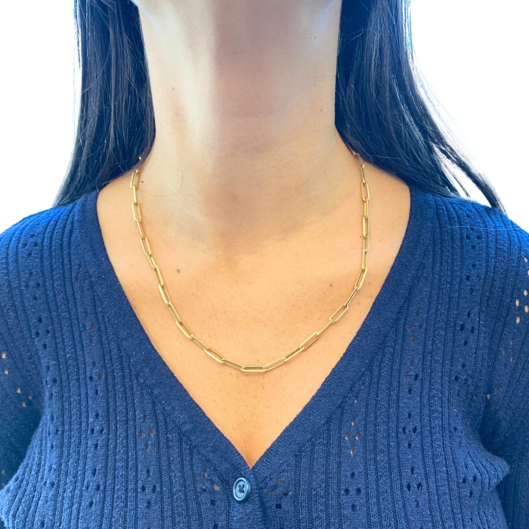 18k Gold Paperclip Chain Necklace, Italy