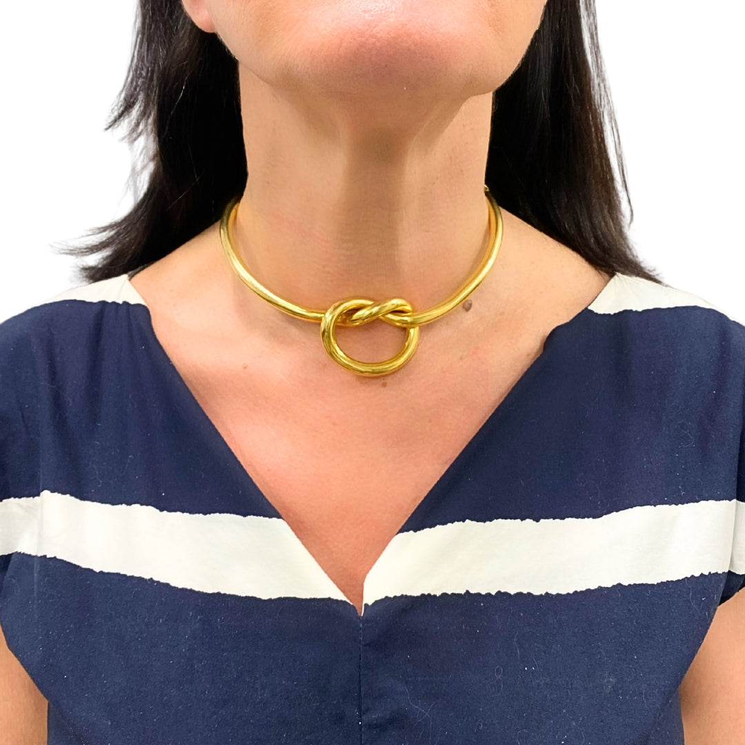 Vintage 18k Gold Love Knot Hinged Collar Necklace